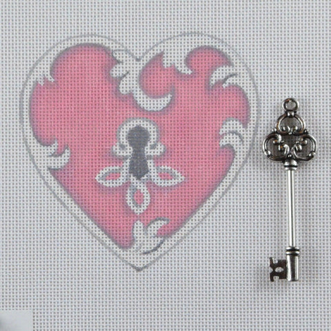 Pink Heart with Key - Family Arts Needlework Shop