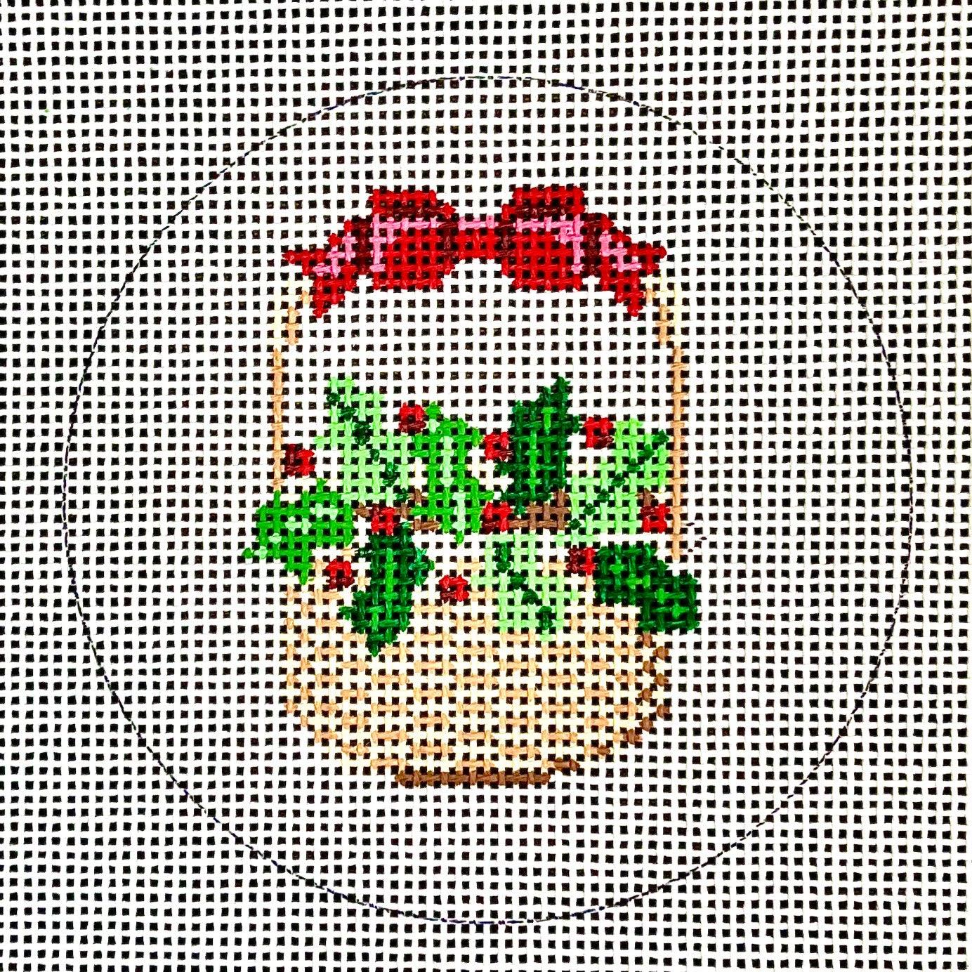 Holly Basket with Bow - Family Arts Needlework Shop