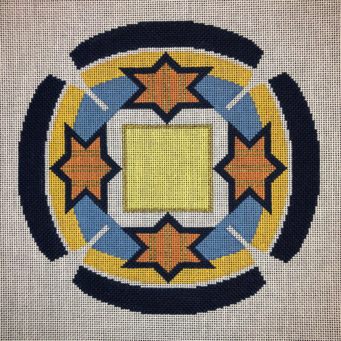 Blue and Gold Star Yarmulke - Family Arts Needlework Shop