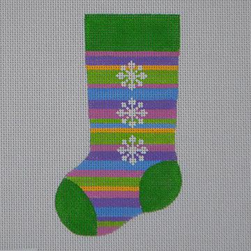 Pk/Pur Stacked Snowflake Mini Stocking - Family Arts Needlework Shop