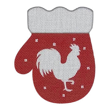 French Country Rooster Mitten, red and white