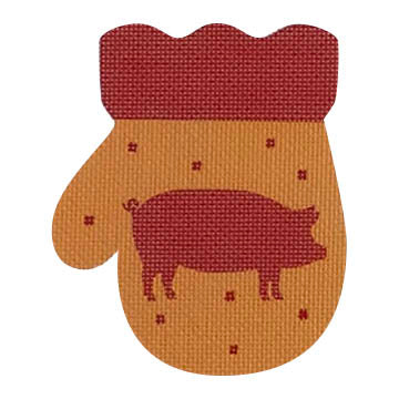 French Country Pig Mitten, red and gold