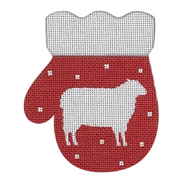 French Country Sheep Mitten, red and white