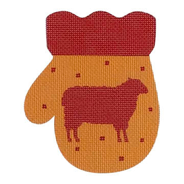 French Country Sheep Mitten, red and gold