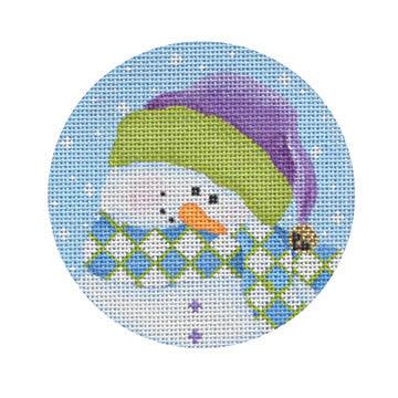 Shy Snowman, green/purple - Family Arts Needlework Shop