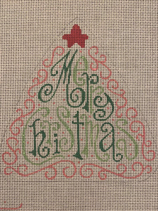 Merry Christmas Tree with Pink Swirls