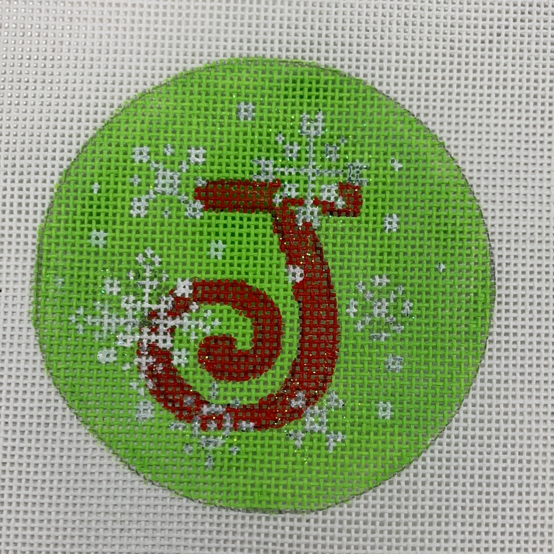 Ornament Round-J Green with Snowflakes