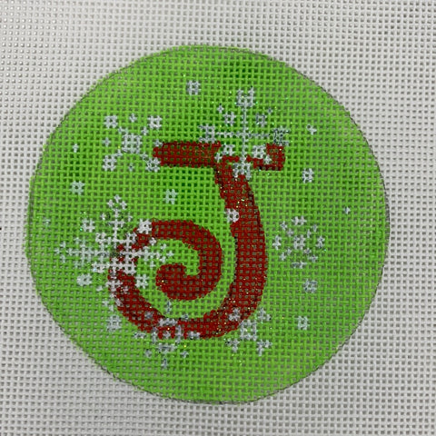 Ornament Round-J Green with Snowflakes