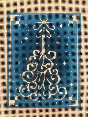 White Swirl Tree on Blue