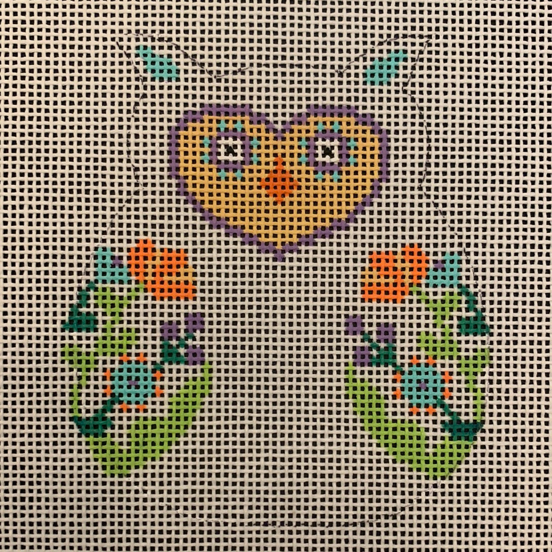 Baby Owl with Orange Flowers