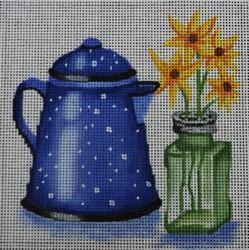 Blue Tea Pot with Flowers - Family Arts Needlework Shop
